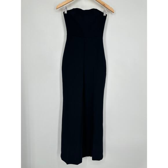 Aritzia Wilfred Endless Strapless Wide Leg Jumpsuit Smocked Crepe, Black - Picture 5 of 12
